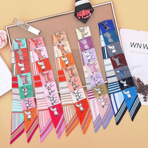 HORSE STRIPE PRINT SILKY SKINNY SCARF