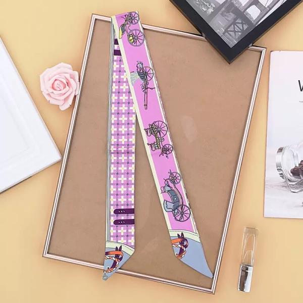 CARRIAGE RIDER PRINT SILKY SKINNY SCARF