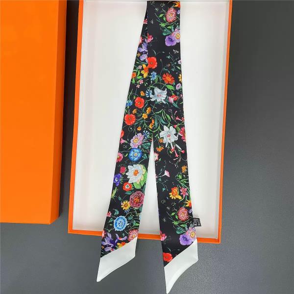 FLOWER PRINT SILKY SKINNY SCARF