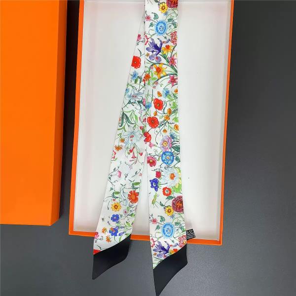 FLOWER PRINT SILKY SKINNY SCARF