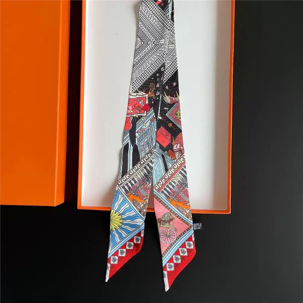 GEOMETRIC ABSTRACT CITY PRINT SILKY SKINNY SCARF