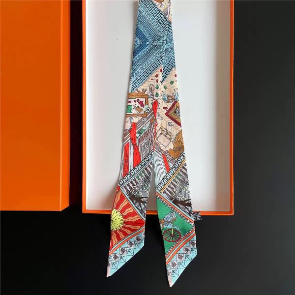 GEOMETRIC ABSTRACT CITY PRINT SILKY SKINNY SCARF