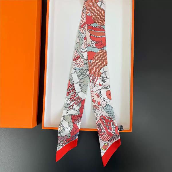 ABSTRACT WAVE PRINT SILKY SKINNY SCARF