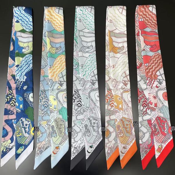 ABSTRACT WAVE PRINT SILKY SKINNY SCARF