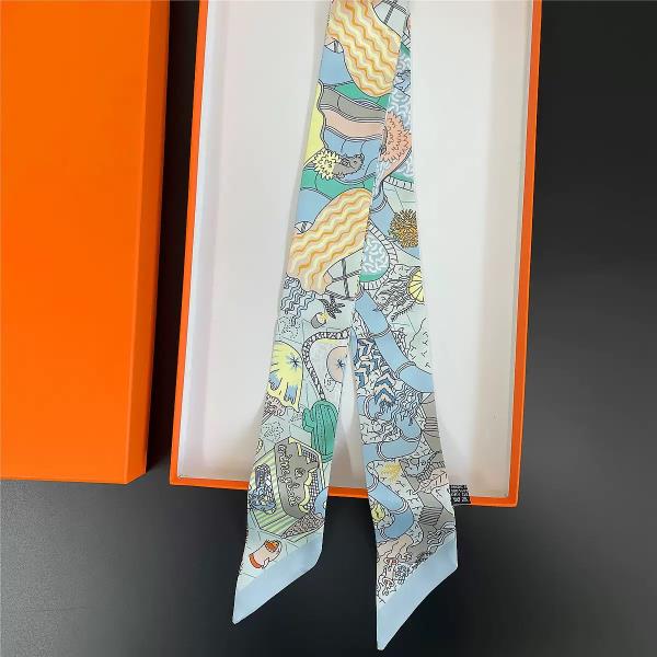 ABSTRACT WAVE PRINT SILKY SKINNY SCARF