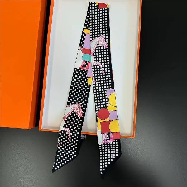 GEOMETRIC POLKA DOT HORSE PRINT SILKY SKINNY SCARF