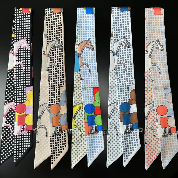 GEOMETRIC POLKA DOT HORSE PRINT SILKY SKINNY SCARF