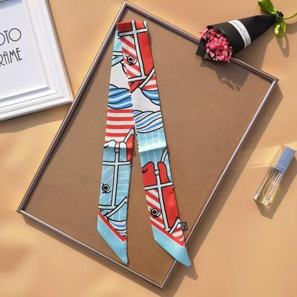 HORSE STRIPE PRINT SILKY SKINNY SCARF