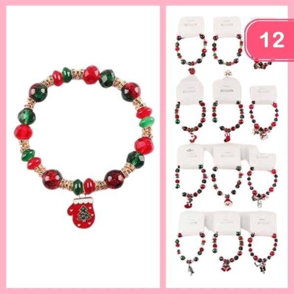 CHRISTMAS CHARM BEADED BRACELET (12 UNITS)