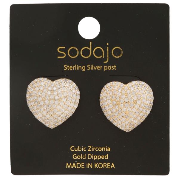 SODAJO HEART PAVED CZ GOLD DIPPED EARRING
