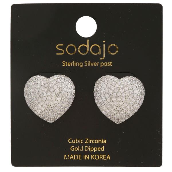 SODAJO HEART PAVED CZ GOLD DIPPED EARRING