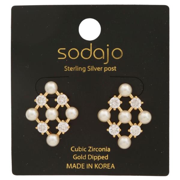 SODAJO PEARL BEAD CZ GOLD DIPPED EARRING
