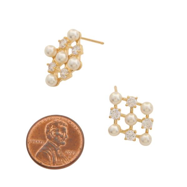 SODAJO PEARL BEAD CZ GOLD DIPPED EARRING