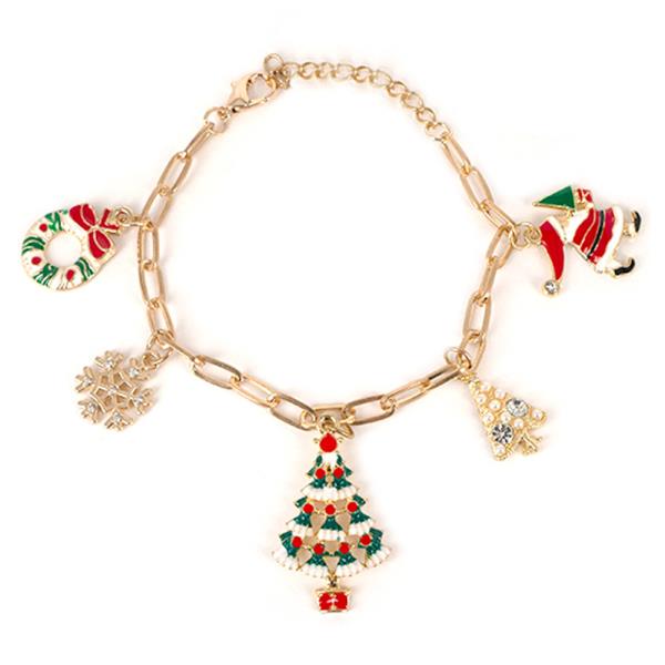 SANTA CLAUS CHRISTMAS TREE SNOWFLAKE WREATH CHARM BRACELET