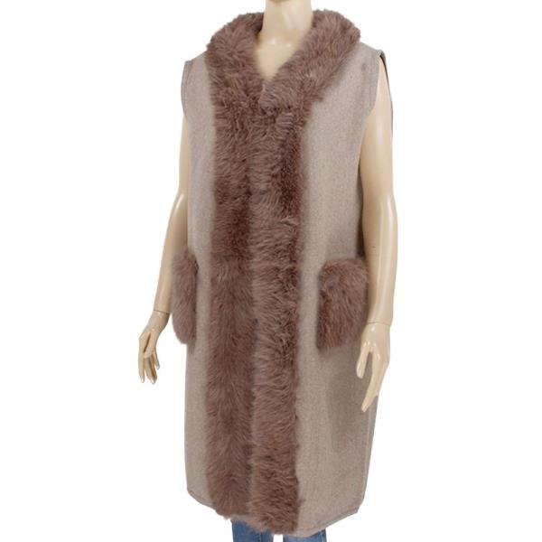 FAUX FUR TRIM SLEEVELESS LONG VEST COAT
