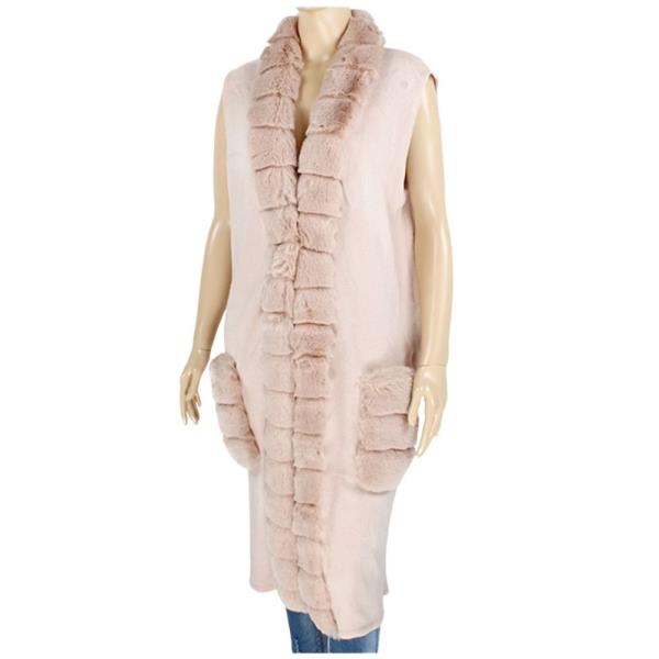 FAUX FUR PANEL SLEEVELESS LONG VEST COAT