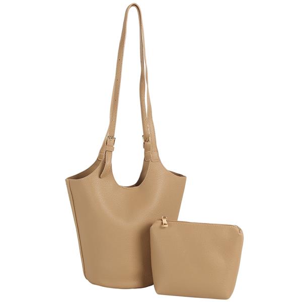 2IN1 SMOOTH SHOULDER TOTE BAG W ZIPPER POUCH SET