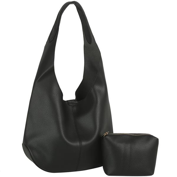 2IN1 TEXTURED SHOULDER HOBO BAG W ZIPPER POUCH SET