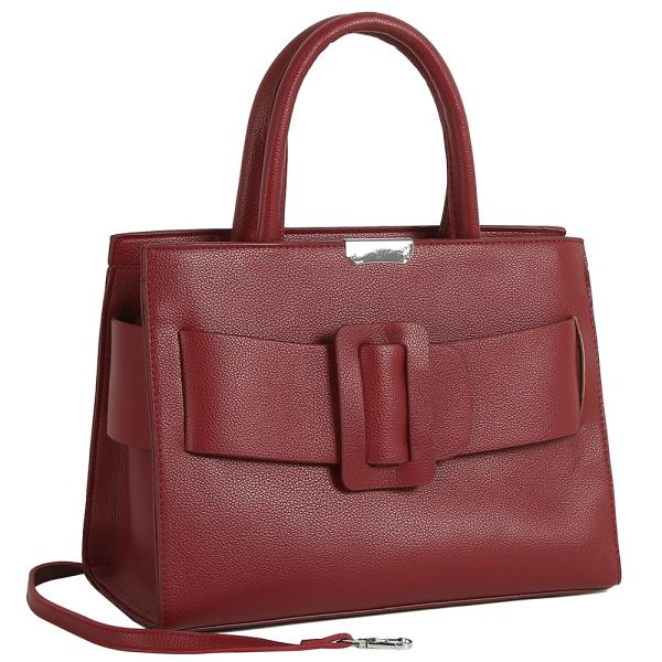 BUCKLE DESIGN TEXTURE HANDLE SATCHEL BAG W STRAP