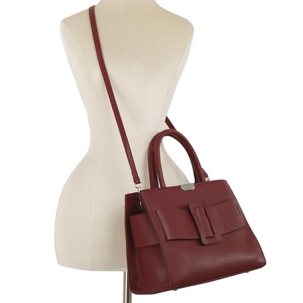 BUCKLE DESIGN TEXTURE HANDLE SATCHEL BAG W STRAP