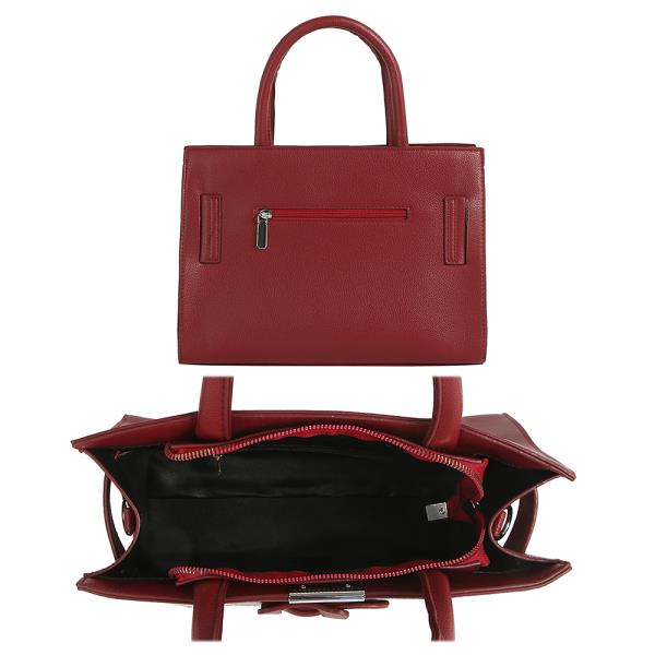 BUCKLE DESIGN TEXTURE HANDLE SATCHEL BAG W STRAP