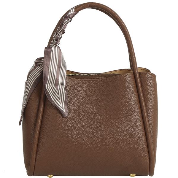 TEXTURE HANDLE SCARF TOTE BAG W STRAP
