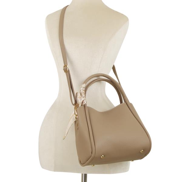 TEXTURE HANDLE SCARF TOTE BAG W STRAP