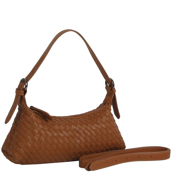 WOVEN CURVE ZIPPER CROSSBODY BAG