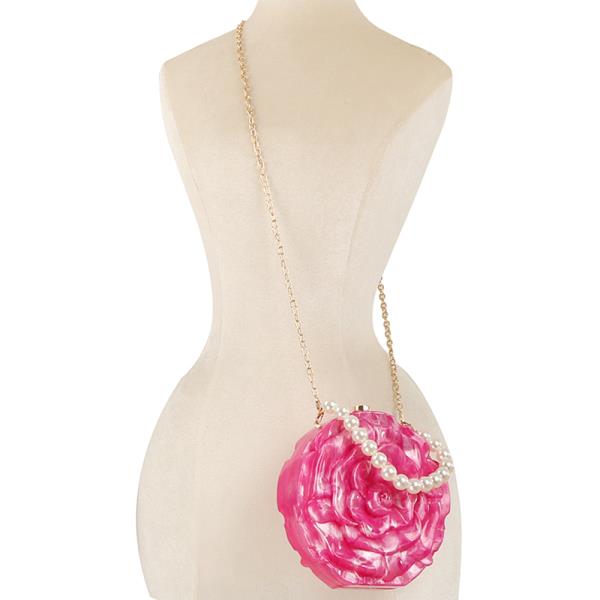 ACRYLIC ROUND FLORAL PEARL CROSSBODY BAG