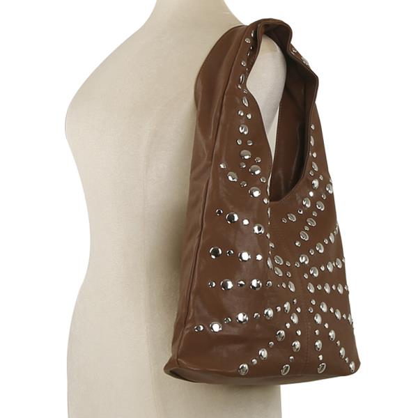 TRENDY STUDDED SHOULDER HOBO BAG