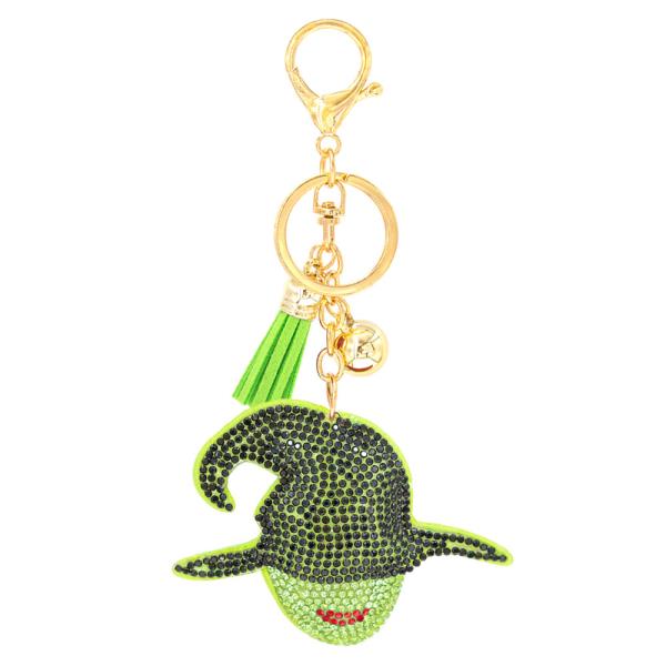 RHINESTONE WICKED WITCH HAT KEYCHAIN WITH TASSEL