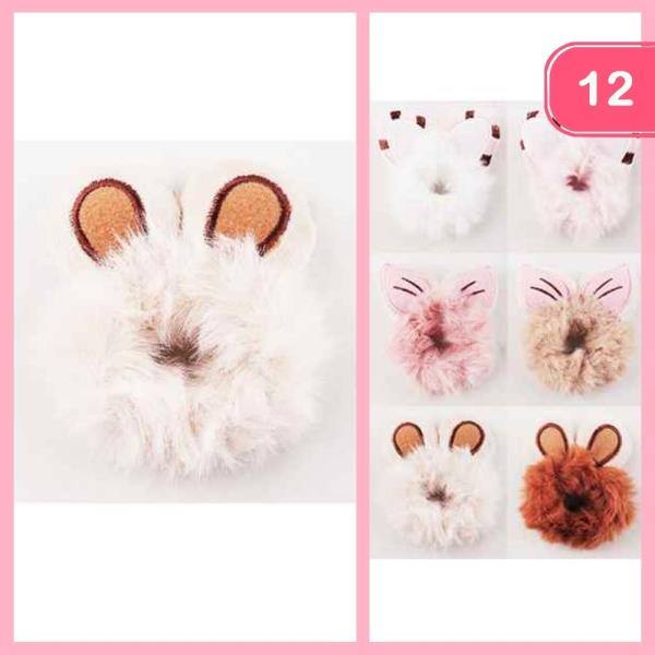 CUTE FLUFFY ANIMAL HAIR SCRUNCHIE (12 UNITS)
