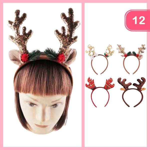 CHRISTMAS REINDEER ANTLERS HEADBAND (12 UNITS)