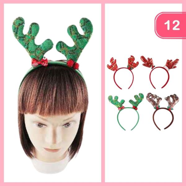 CHRISTMAS REINDEER ANTLERS HEADBAND (12 UNITS)