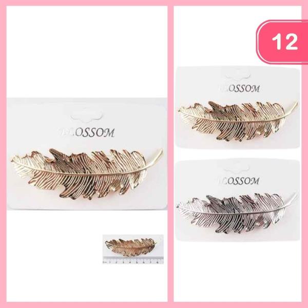 METAL FEATHER BARRETTE HARI PIN (12 UNITS)