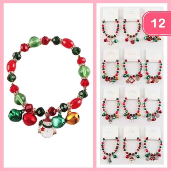 CHRISTMAS BELLS SNOWMAN CHARM BEADED BRACELET (12 UNITS)