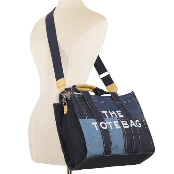 DENIM TEXTURE THE TOTE PRINT HANDLE BAG