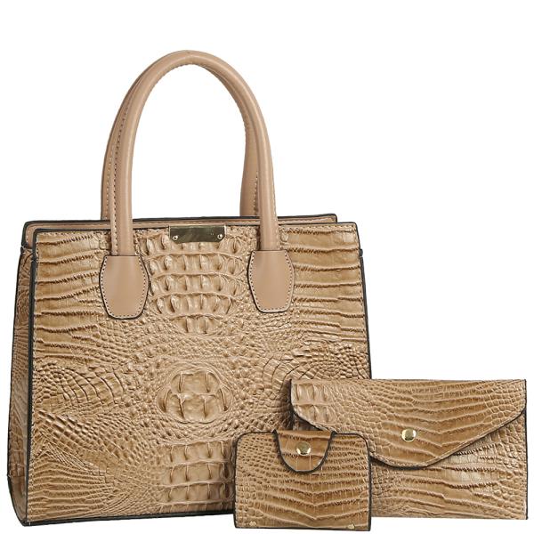 3IN1 CROC DESIGN SATCHEL W CLUTCH AND WALLET SET