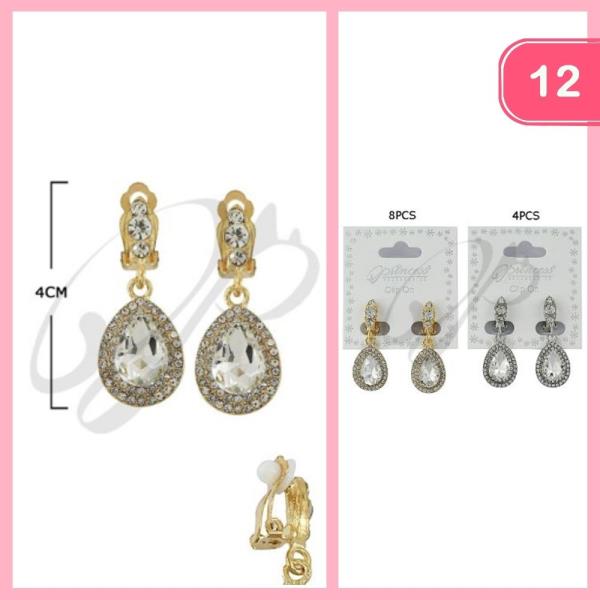 RHINESTONE CLIP ON EARRINGS (12 UNITS)