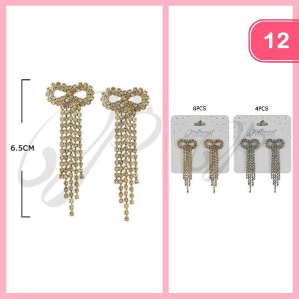 BOW TASSEL RHINESTONE EARRINGS (12 UNITS)