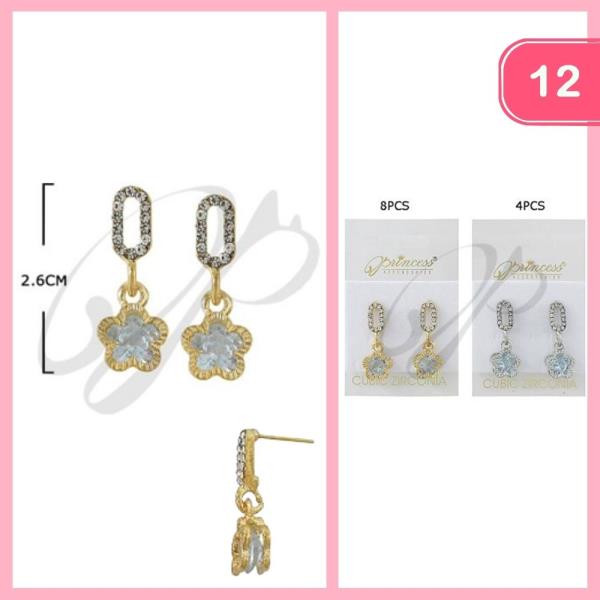 CUBIC ZIRCONIA RHINESTONE CLOVER DANGLE EARRINGS (12 UNITS)