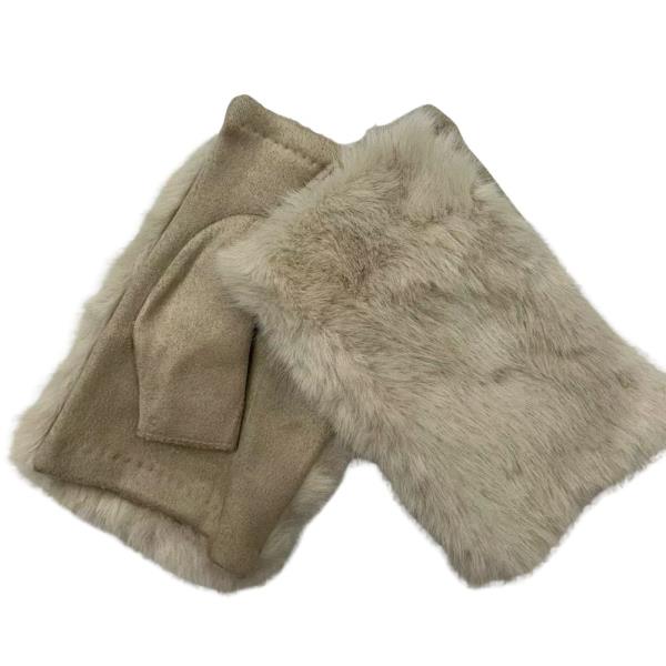 HALF FAUX FUR FINGERLESS MITTENS GLOVES