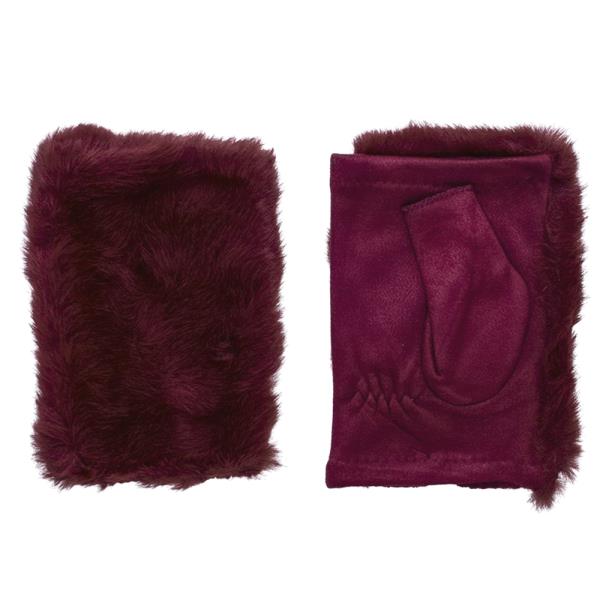 HALF FAUX FUR FINGERLESS MITTENS GLOVES