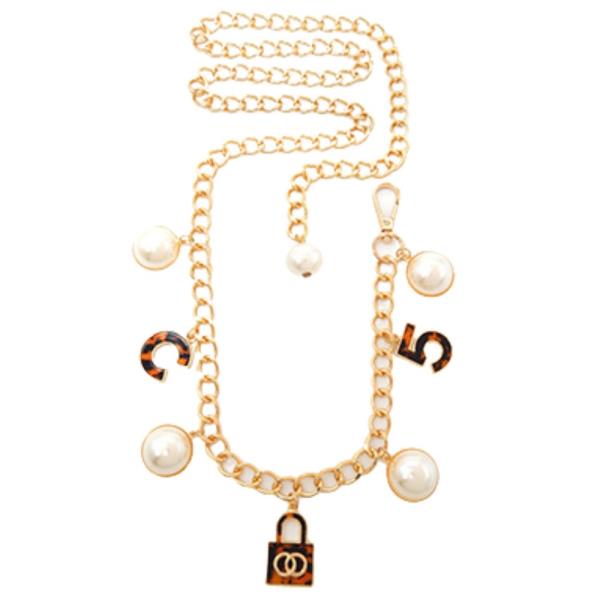 CHAIN LINK METAL PEARL NUMBER PADLOCK CHARM BELT