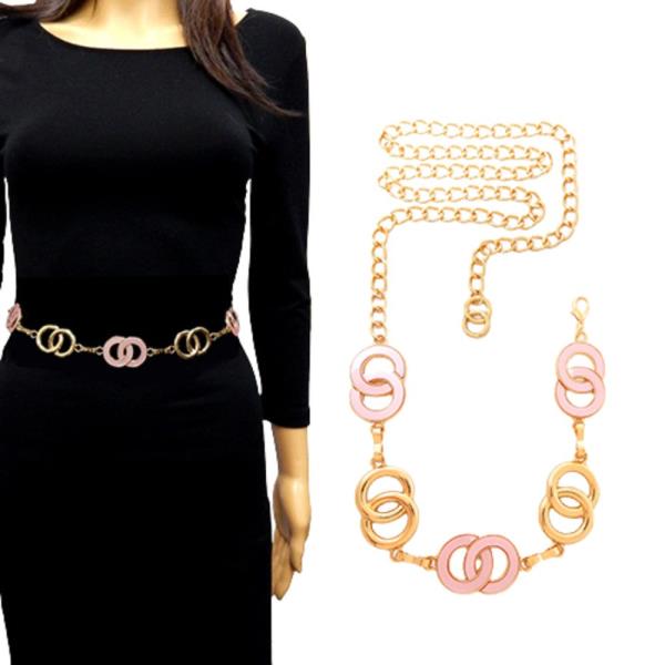 METAL ENAMEL INTERLOCK CIRCLE ACCENT CHAIN LINK BELT