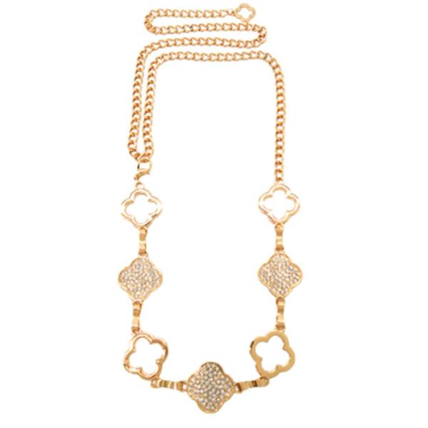 METAL RHINESTONE CLOVER ACCENT CHAIN LINK BELT