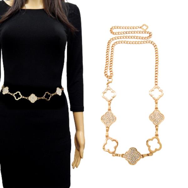 METAL RHINESTONE FLOWER ACCENT CHAIN LINK BELT