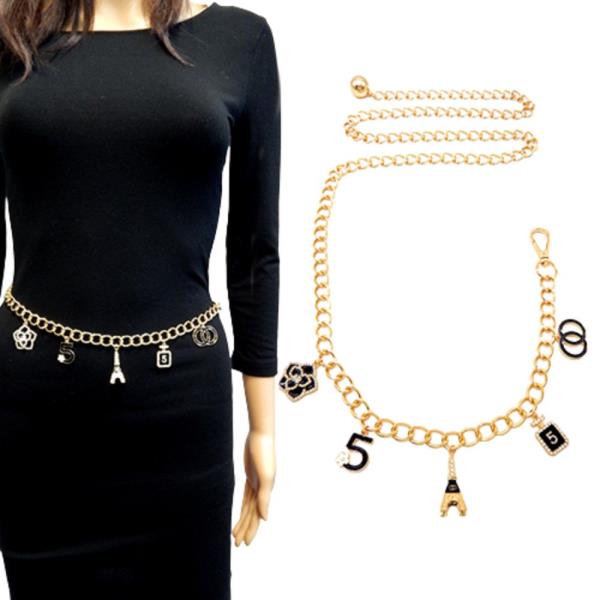 METAL PARIS NUMBER FLOWER CHARM ACCENT CHAIN LINK BELT