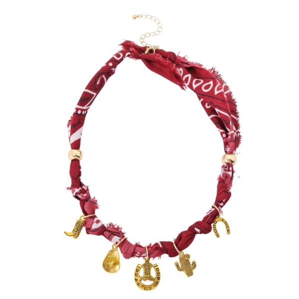 BOOT HAT HORSESHOE CACTUS GOOD LUCK PENDANT MULTI CHARM SCARF NECKLACE
