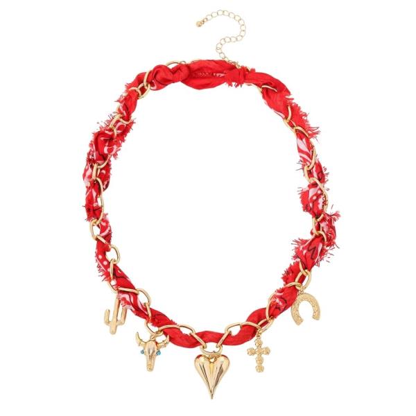 CACTUS BULL HEAD HEART CROSS HORSESHOE PENDANT MULTI CHARM SCARF NECKLACE
